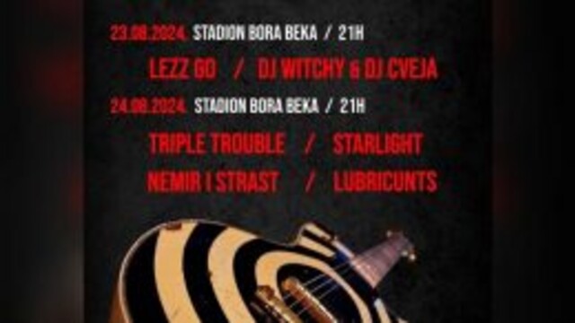 Drugog dana KOROCK FEST-a na stadionu „Bora Beka“ u Kostolcu nastupiće bendovi „TRIPLE TROUBLE“, „STARLIGHT“, „NEMIR I STRAST“ i „LUBRICANTS“