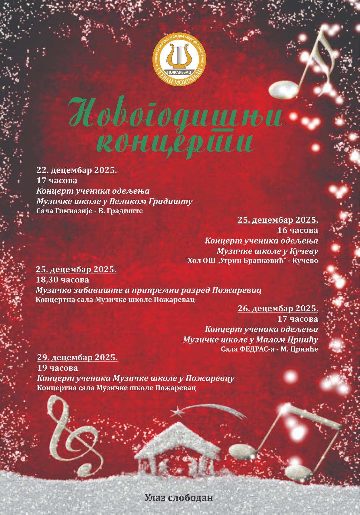 Novogodišnji koncerti učenika Muzičke škole Stevan Mokranjac
