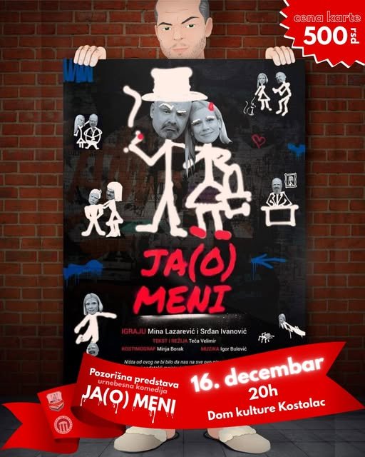 Pozorišna predstava – urnebesna komedija „Ja (o) meni“ u utorak u Kostolcu